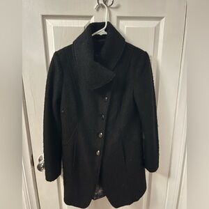 Guess Black Wool Blend Winter Coat Button Up